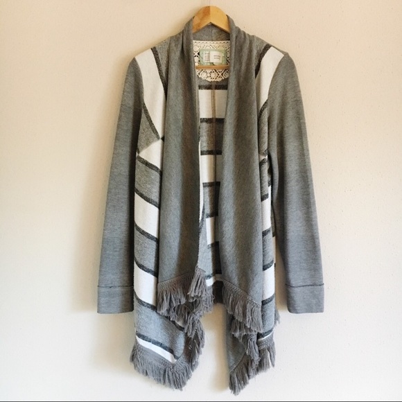 Anthro Saturday Sunday Elise Gray Striped Cardigan - Picture 1 of 8